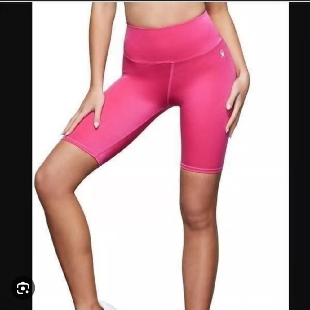NWT Good American Bright Electric Pink Shiny Rib Bike Shorts Size 1 (S)